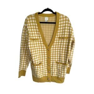 Joie Womens M Oversized Butter Yellow Gingham Cardigan Preppy Academia Grandpa